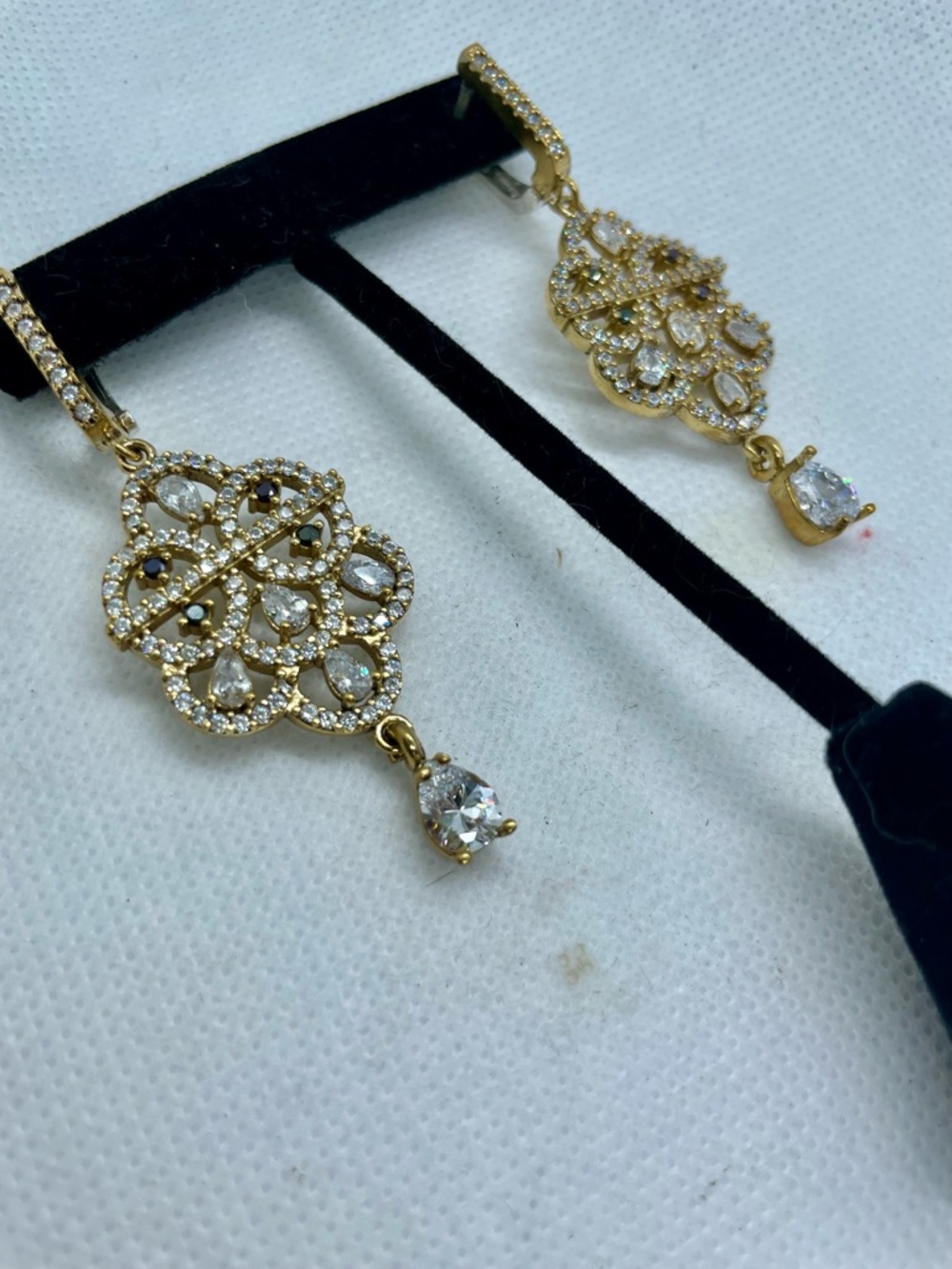 sterling silver over bronze genuine saphire Filigree Drop Earrings – - Picture 4 of 4
